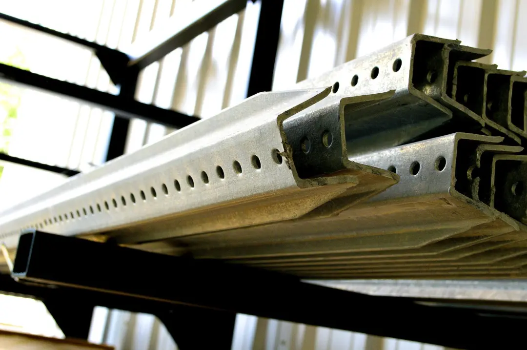 Close-up of a perforated steel beam